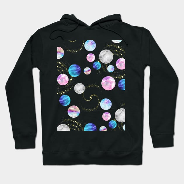 Outer space pattern: Planets, nebulae, and stars (watercolor and gold) Hoodie by AtlasMirabilis